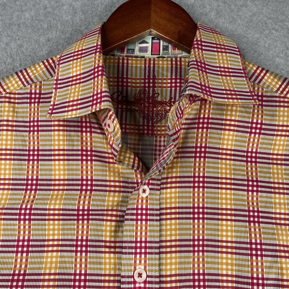 Robert Graham Colorful Plaid Shirt Flip Cuff Red Yellow Casual Classic Mens - Picture 3 of 11